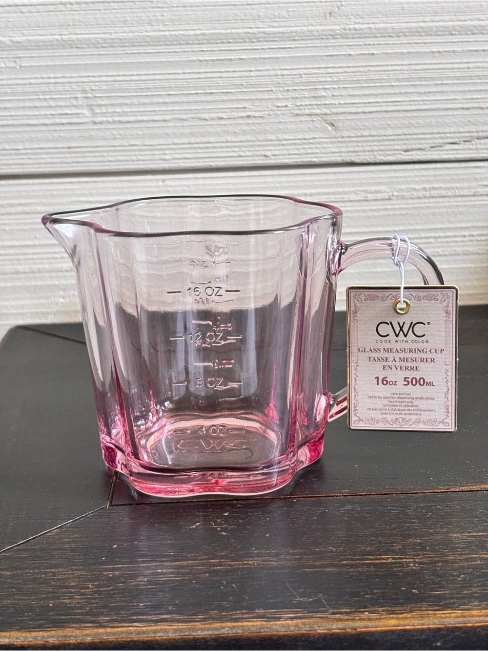 CWC Cook With Color Pink Glass Measuring Cup 16oz ~ 2 Cups NEW